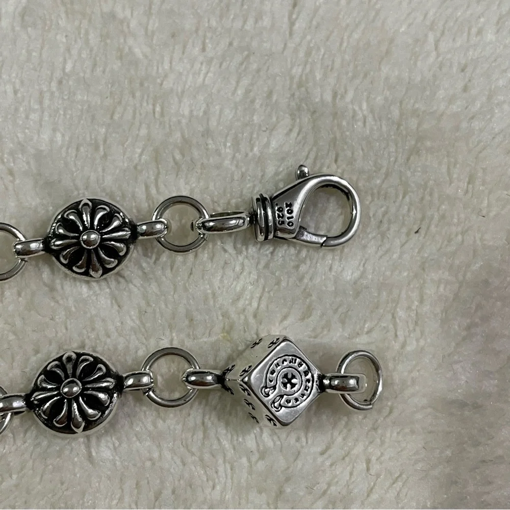 Chrome Hearts Silver Floral & Cube Link Bracelet